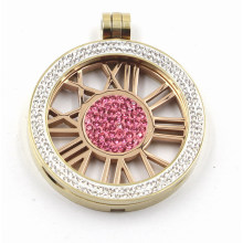 New Design 316L Stainless Steel Locket with White Crystal & Coin